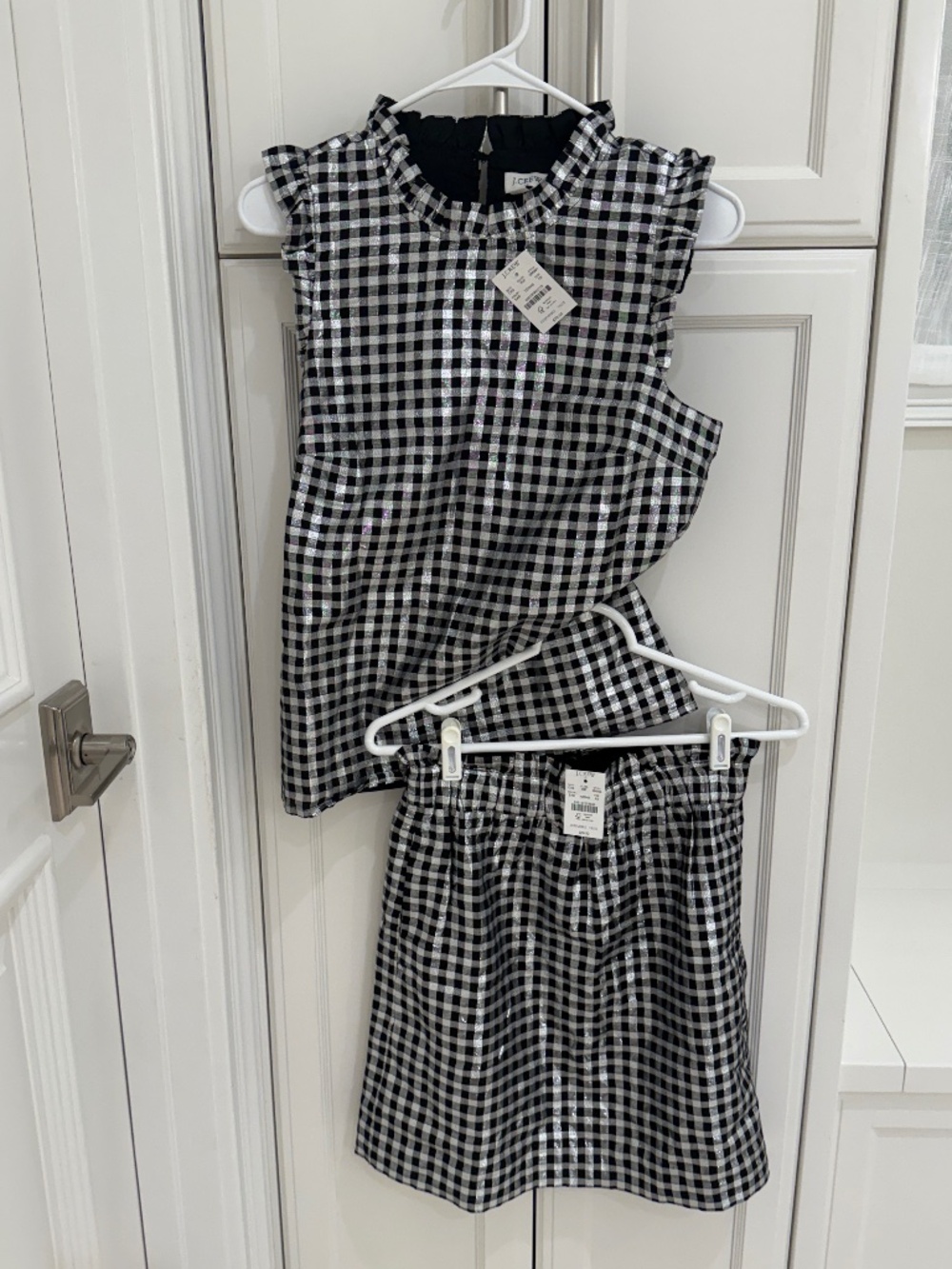 J Crew Silver and Black Gingham Top & Skirt - NEW!!